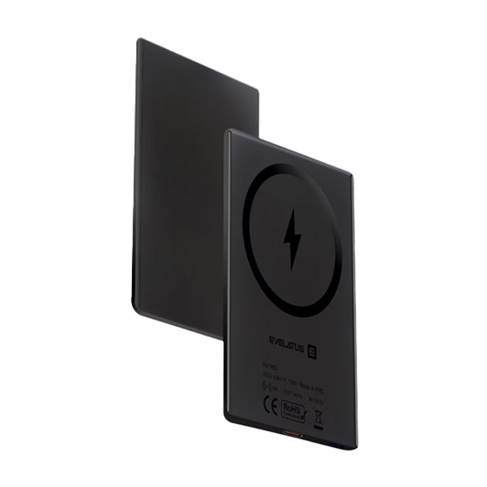 Evelatus 3000mAh Powerbank Super Slim (6.5mm) With Wireless Charging - Black