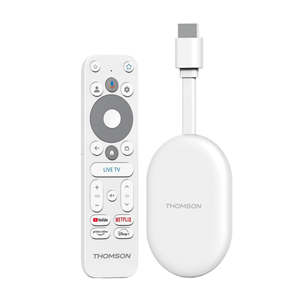 Thomson Streaming Dongle Google TV Go 150 Cast 4K - White